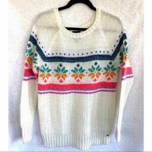 American Eagle Multicolored Wool Blend Jegging Cable Knit Crewneck Sweater
